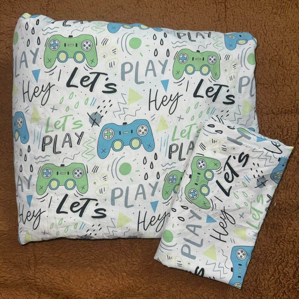 Video Game Twin Fitted Sheet & Pillowcase Set Game Controller Let’s Play Bedding